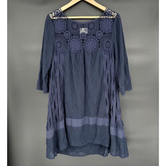 Holding Horses Anthropologie Womens Agusta Crochet Swing Tunic Dress L Navy Blue - Picture 1 of 13